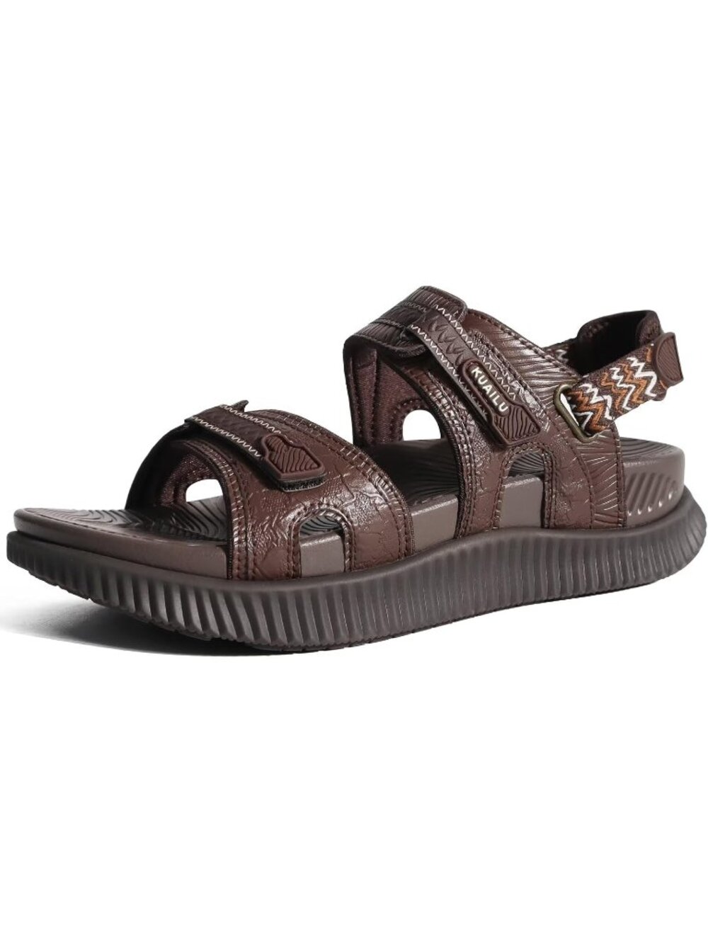 Women's Brown Arch Support Adjustable Strap Slides Cushioned Casual Sandals